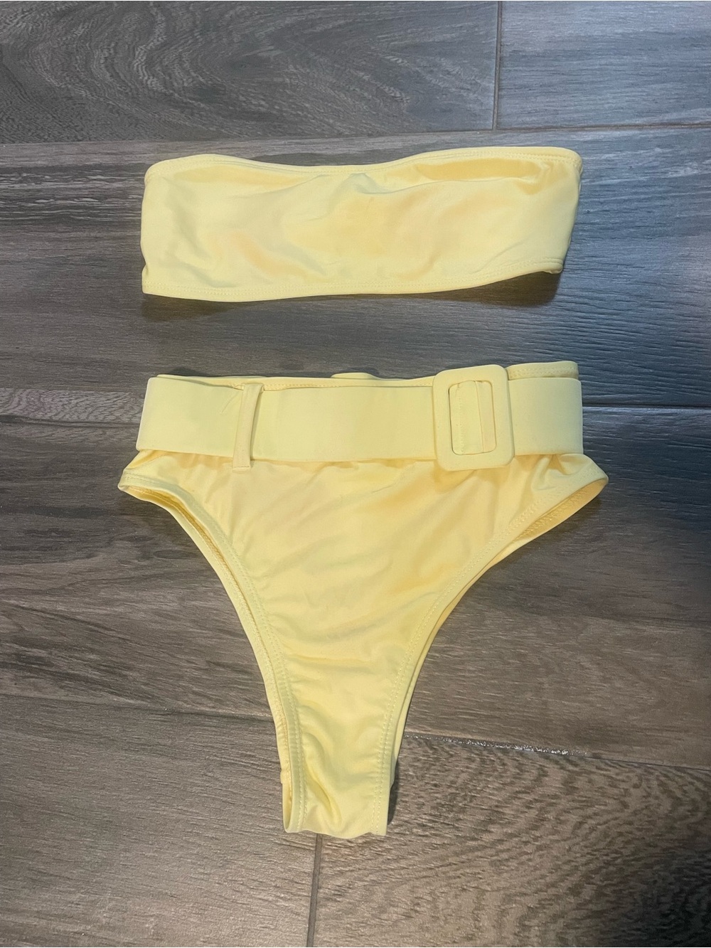 Belted Bandeau High-Waist Bikini Set - Yellow